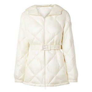 Montcler Cream Sargas Hooded Belted Quilted Shell